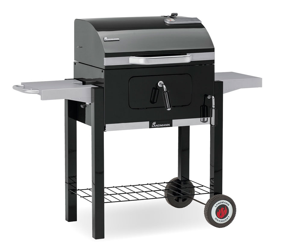 LANDMANN Barbecue charbon de bois en acier émaillé avec chariot et