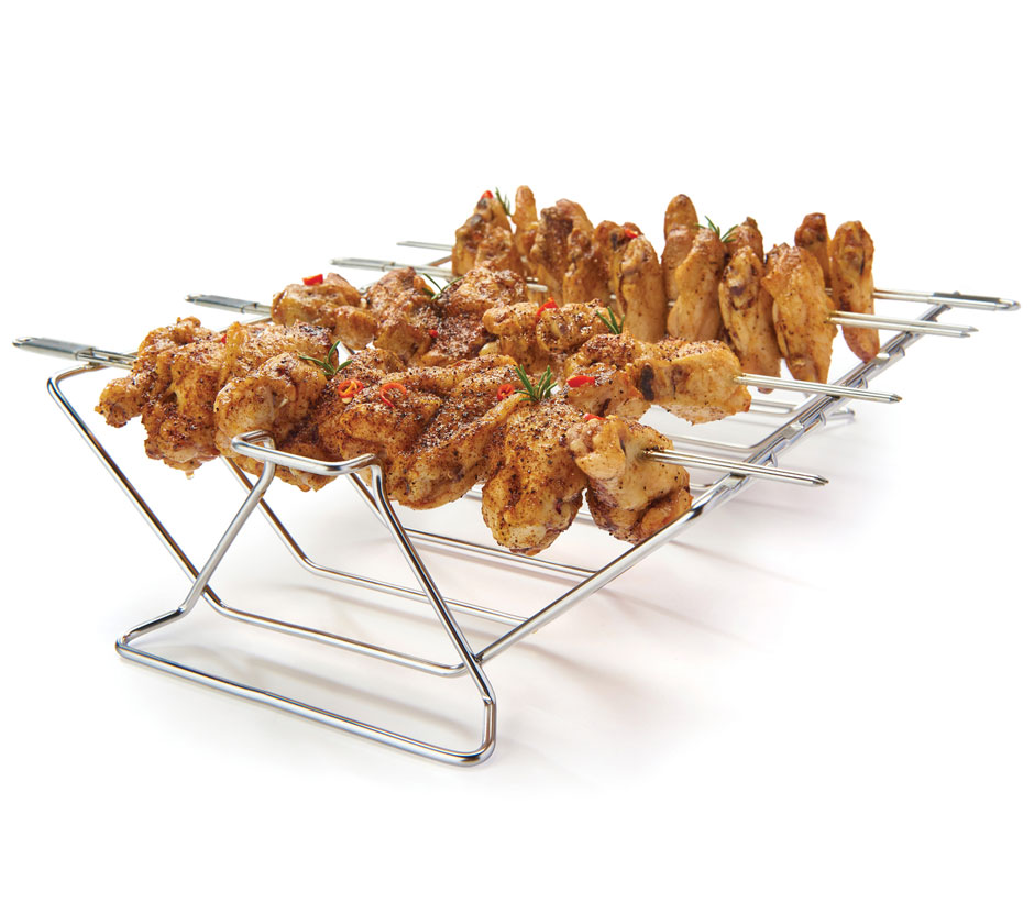 Porte-brochettes en inox (6 brochettes incluses) pour barbecue